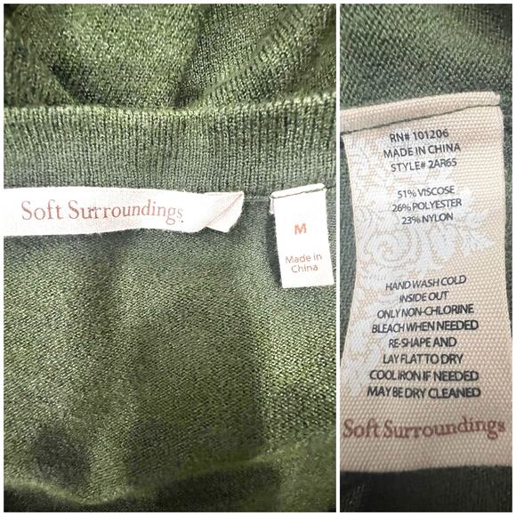 Soft Surroundings Sweater Women's Size M Green Wood Style Buttons Pockets Cozy - Picture 6 of 8